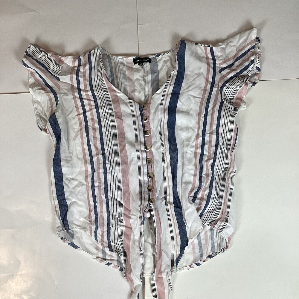 Style Envy Womens Button Up Top Shirt Sz L Large Short Sleeve Comfort Striped